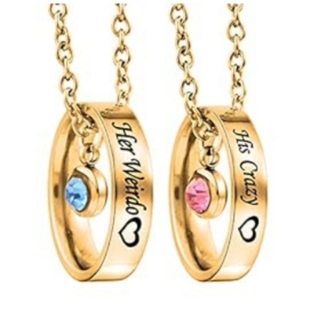 MJartoria Matching Necklaces for Couples Her Weirdo. His Crazy Goldtone